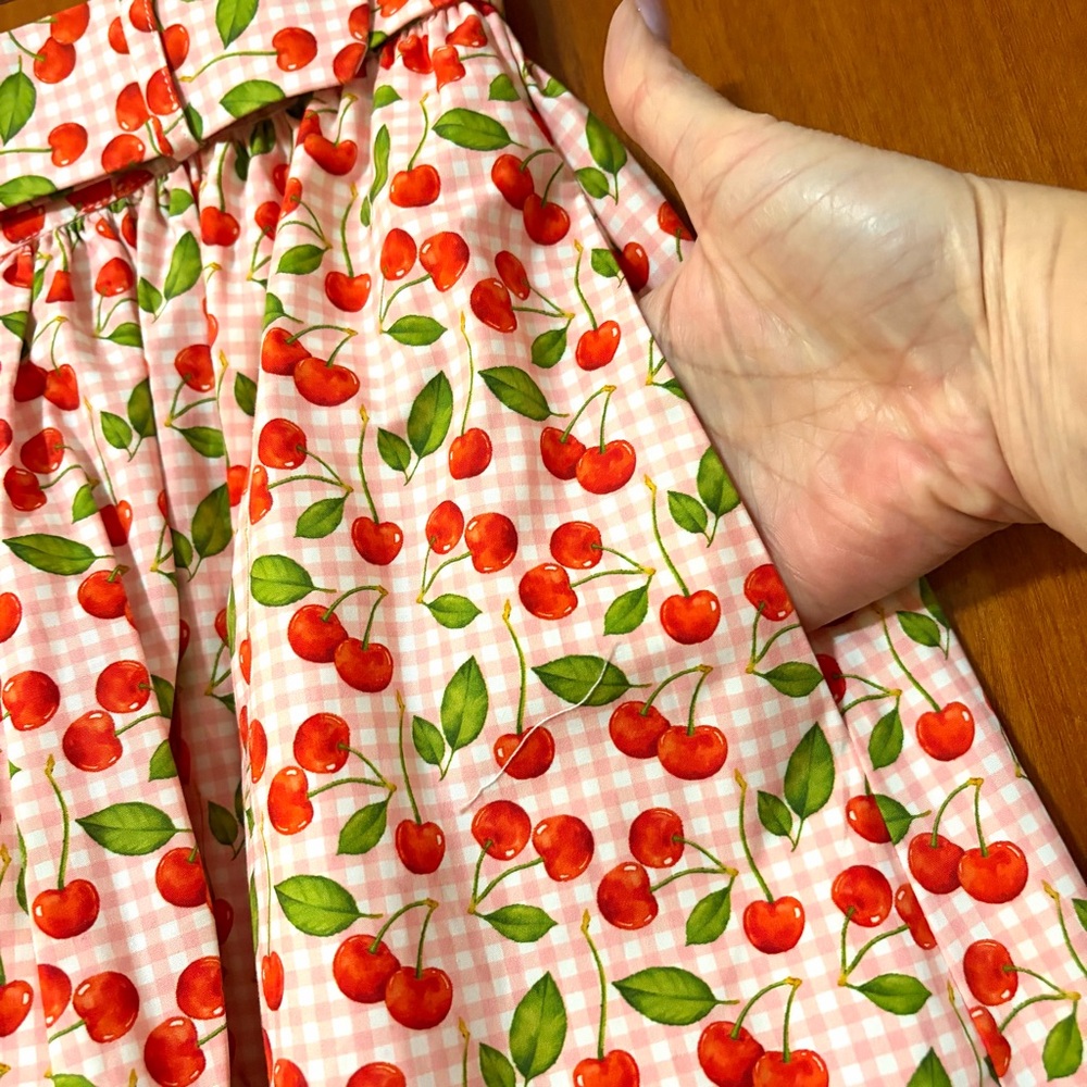 Modcloth Pink Gingham Cherry Print Full Midi Skir… - image 5